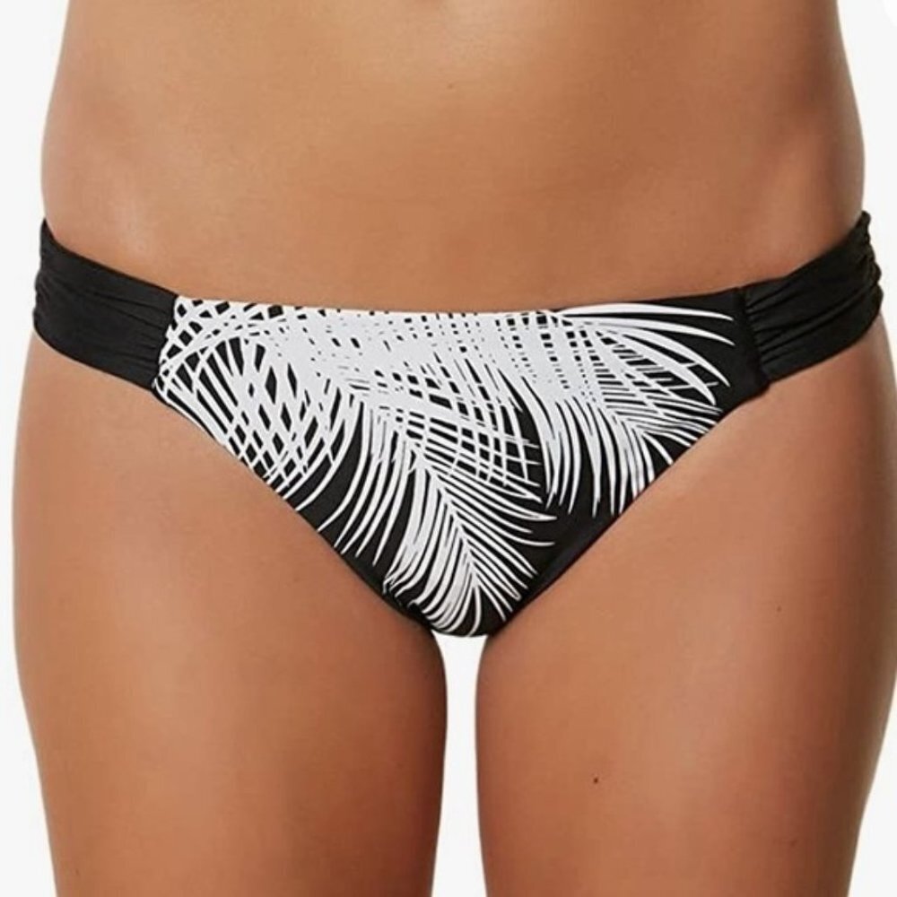 O'Neill Black & White Casey Shirred Tab 365 Hybrid Bikini Bottoms